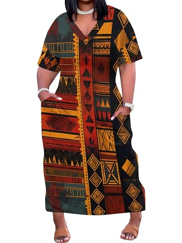 Image of SUZONANA Plus Size Dresses for Curvy Women African Print American Dress Summer Outfits Casual Loose with Pocket
