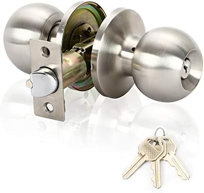 Rulart Door Knob with Lock Key - Keyed Door Knob Lock Bedroom Interior and Exterior Bathroom Doorknob Bedroom Entry Door Knobs with Lock and Key，Satin Stainless Steel Standard Door knob Lock