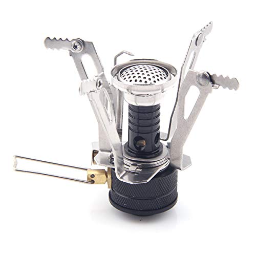 Backpacking Stove Portable Camping Stove with Piezo Ignition Stable Supports Ultralight Stove for Camping Hiking and Backpacking Trips Cooking (Black)