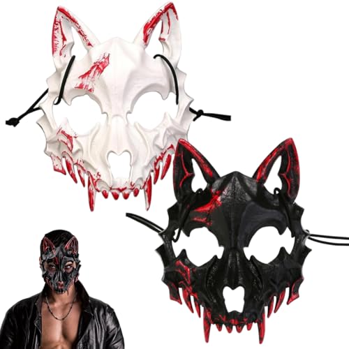 CDLIZW 2PCS Máscaras de Halloween,Animal Esqueleto Máscara De Halloween,Máscara Hombre Lobo,Resina Perro Cráneo Huesos Dientes Horror Terror Diablo Lobo,para Halloween,Carnaval,Fiestas
