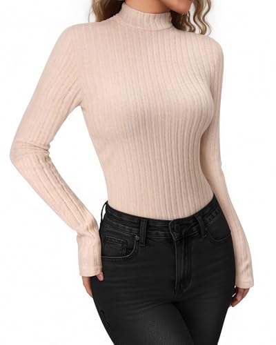 MANGOPOP Thermal Long Sleeve Shirts for Women Turtleneck Undershirts Ribbed Fitted Fleece Underwear Tops Sweatshirts2