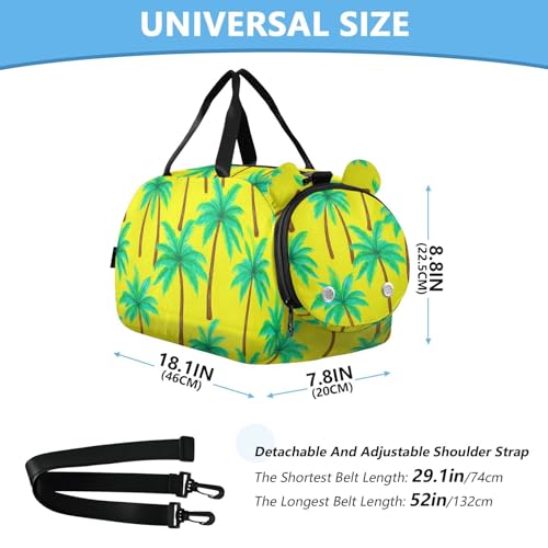 Coconut Palms Yellow Kids Travel Duffel Bag for Boys Girls Overnight Weekend Tote Bag with Shoes Compartment for Gym Sports Dance3