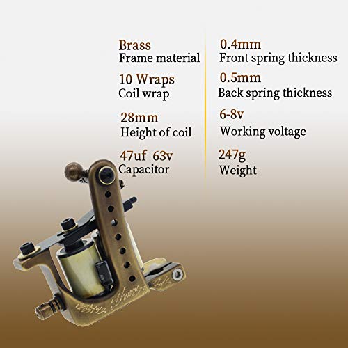 Coil Tattoo Machine Brass Frame 10 Wrap Coils From Thomas(Shader)