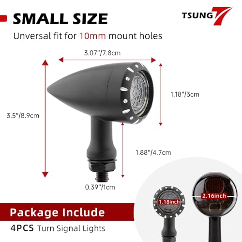 Image of TSUNG 4PCS Motorcycle Bullet LED Front Rear Turn Signal Light SMD Blinker Indicator for Cruiser Chopper Bobber Cafe Racer Street Bike (SMD LED-4PCS Black)