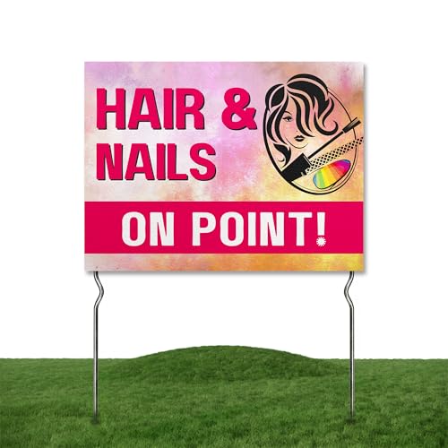 Hair & Nails On Point! Yard Sign by DC | 24'x18' Double Sided Salon Garden Sign with 13” Metal...
