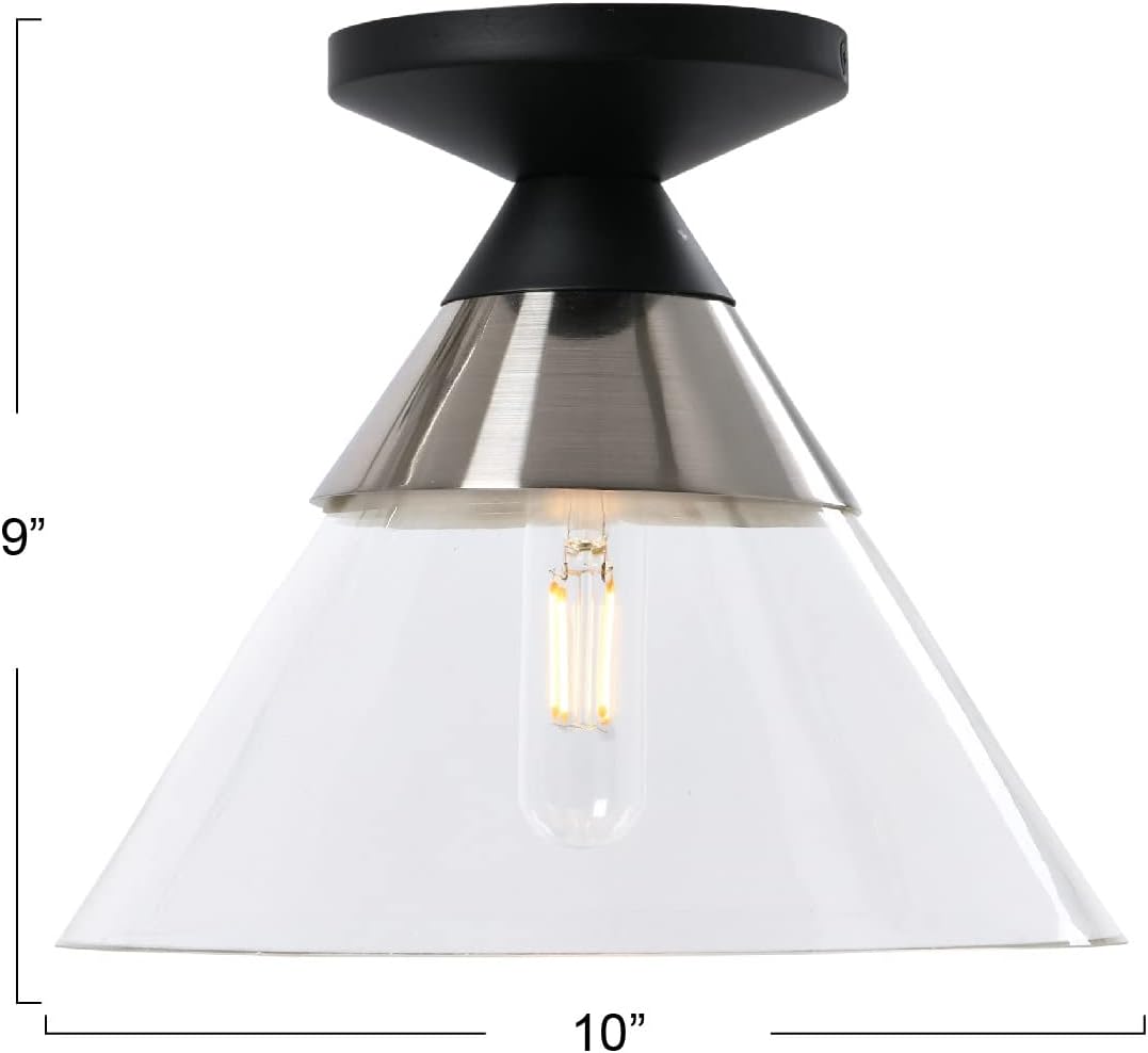 Theo Metal and Conical Glass Flush Mount Ceiling Light