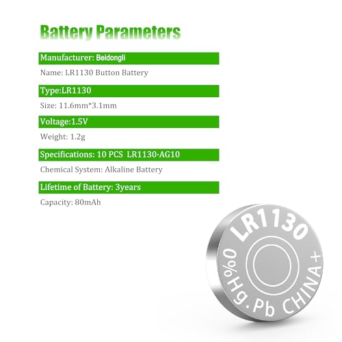 LR1130 Batterien Knopfzellen AG10 1131 189 1.5V Alkaline Batterie LR54 knopfzelle 10 Stück【3 Jahre LagerGarantie】 (lr1130-1-10)
