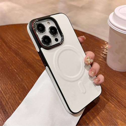 Étui en cuir double couleur iPhone 12/13/14 Pro Max magnétique mat blanc
