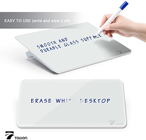 TOWON Glass Dry Erase Board, Desk White Board with Standing, Mini Whiteboard Easel Pad Set, Stenography Artifact for Office, Home and School Supplies, 21 x 15 cmWhite