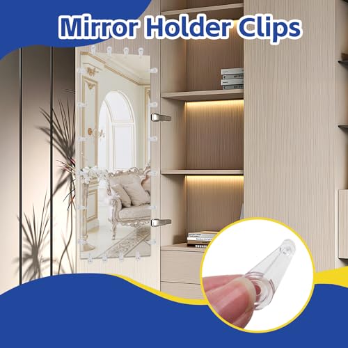Image of 50pcs Mirror Hanging Clips, Glass Retainer Clips, Plastic Mirror Mounting Clips Hanging Hardware for Fixing Window Glass Cabinet Door (Clear)
