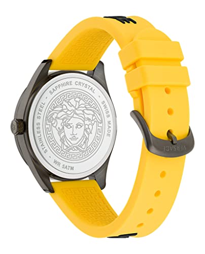 Versace V-Vertical Collection Luxury Mens Watch Timepieces with a Yellow Strap Featuring a IP Gunmetal Case and a Grey Dial3