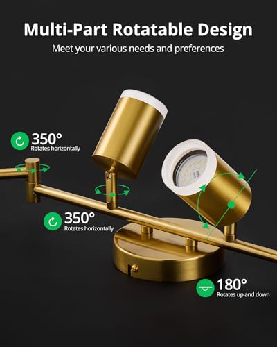 Bojim 6 Light Gold Track Lighting Kit, Modern LED Track Lighting Fixtures Ceiling, Flexibly Rotatable LED Light Head with Acrylic Ring, Kitchen Ceiling Spot Light(GU10 Socket, Bulbs Not Included) - Image 5
