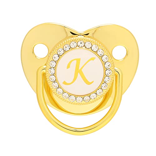 ZAICOLER Pacificier bébé, Conception Incurvée 26 Lettres Dorées en Silicone personnalisé Pacificateur Tetes para Bebe avec des Clips pour 6 à 18 Mois bébé (Lettre K)