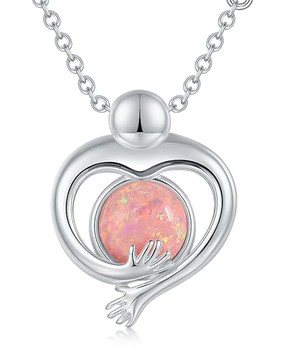 You Matter Hug Heart Opal Pendant Necklace for Women, Silver Plated Copper Alloy Embrace Necklace, Reversible Dainty Pink Opal Jewelry, Inspirational Daily Wear Piece for Birthday, Anniversary, Christmas Gifting Occasions