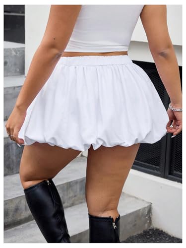 WDIRARA Women's Plus Size Solid Bubble Mini Skirt High Waist Ruffle Hem Skirts2