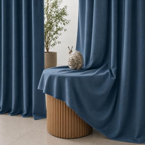Image of THE LINEN COMPANY Duck Canvas Cotton Curtains 6 Feet Long, Solid Door Curtains, 6ft Set of 2, Sapphire Blue