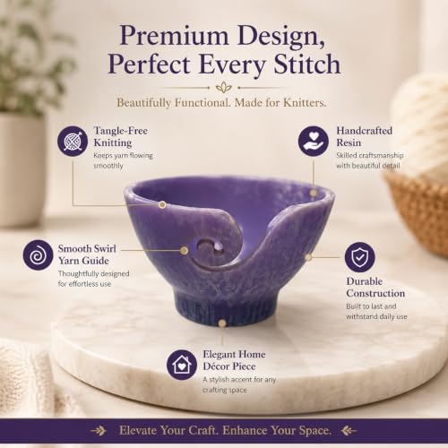 Image of Handcrafted Resin Yarn Bowl, Knitting Resin Storage Bowl, Crochet Kit Organizer. (Lavender Bloom)