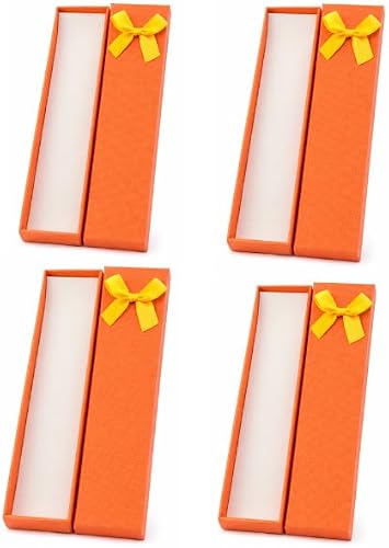 Orange Gift Boxes with Yellow Bow, Rectangular Jewellery Presentation Box, Pack of 4
