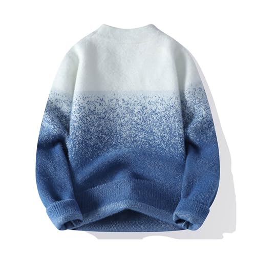 Men's Fuzzy Knit Gradient Sweater Oversized Sweaters Crew Neck Long Sleeve Unisex Casual Tunic Pullover Streetwear4