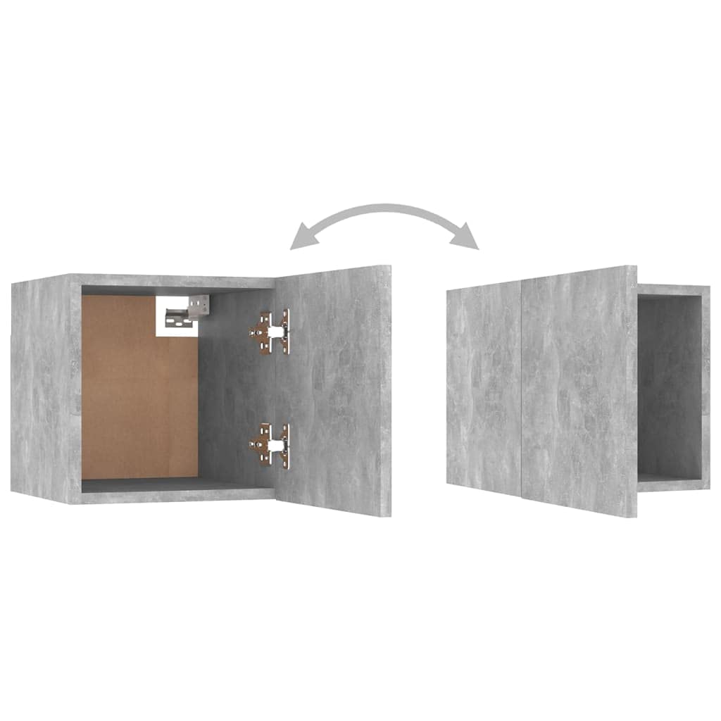 8-TLG. TV-Schrank-Set Betongrau Holzwerkstoff, Wandmontage, Modernes Media-Center für Wohnzimmer und Schlafzimmer, inklusive Stauraum für DVDs und Bücher