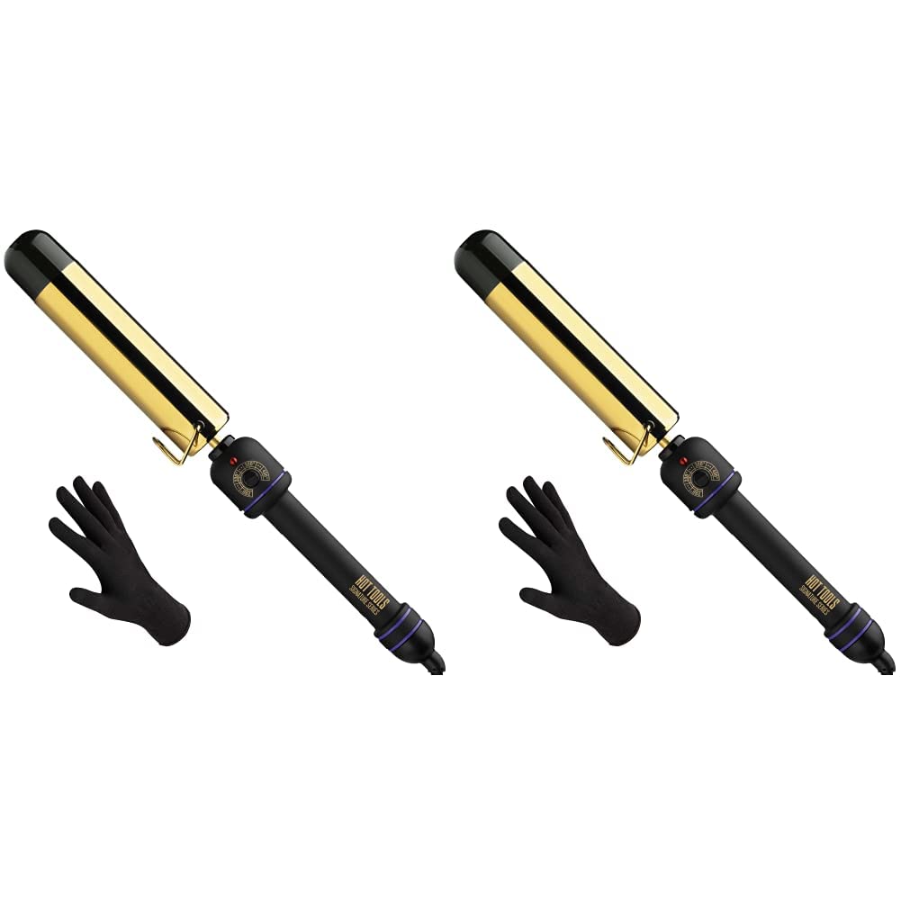 HOT TOOLS Pro Signature Flipperless Gold Curling Wand, 1-1/2", Black/Gold (Pack of 2)