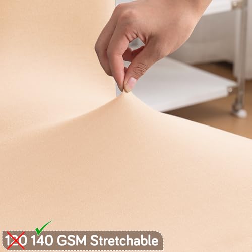 Image of HOKIPO 'SereneSolids' 140 GSM Stretchable Dining Chair Cover - Set of 1, Beige (AR-6246-BGE)