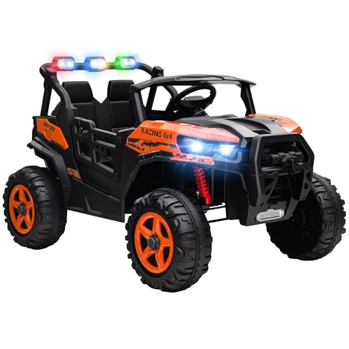 AIYAPLAY 24V Electric Ride on Car, 2-Seater Electric Car for Kids with Remote Control, Light, Bluetooth, Soft Start, Suspension Spring, 2 Motors Children Ride on Toy UTV Truck, Orange
