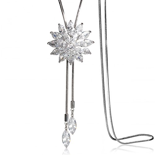 Gexo Happy Holiday Deal 20% Discount Off Long Necklace for Women White Crystal Tassel Snowflake Pendant Necklace Adjustable Sweater Fashion Jewelry