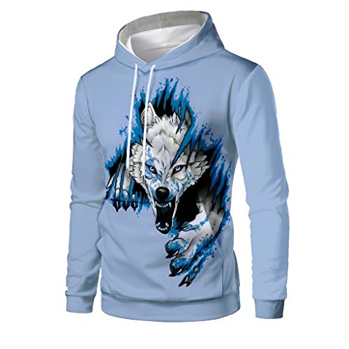 Preisvergleich Produktbild Hniunew Kapuzenpullover Herren Hoodie Langarm Sweatshirts Wolf Totem Drucken Laufender Pullover 3D Tierischer Pullover Kapuzensweatshirt Sweatjacke MäNnersweat Hoody Strickjacken