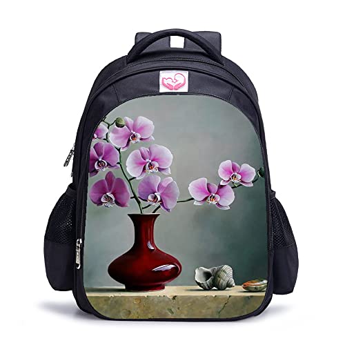 Sac à dos mode ado imprimé orchidée 3D léger et résistant 16 pouces