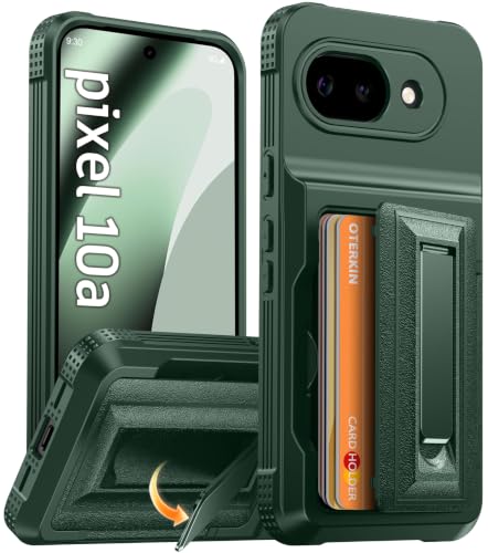 Oterkin for Google Pixel 10a Case with Card Holder & Metal Kickstand, Green