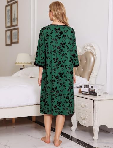 Image of Bloggerlove House Dress Women Cotton Snap Front Nightgown 3 /4 Sleeve Housecoat Duster Robe with Pockets Moomoo Patio Dress