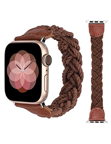 Image of Minyee Compatible with Apple Watch Band Braided 41mm 40mm 38mm 42mm 44mm 45mm 46mm 49mm Women,Solo Loop Stretchy Slim Elastic Woven Cute Bracelet Strap for iWatch Series 10 9 Ultra SE 8 7 6 5 4 3 2 1