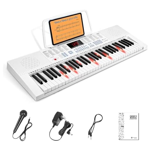 Vangoa Piano 61 Teclas Luminosas, Para Principiantes Niño, Mini Teclado Luminoso Musical, Modos De Enseñanza, 350 Tonos, Blanco
