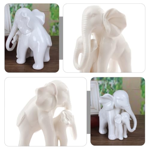 Statue d'éléphant mère et bébé en céramique blanche, un chef-d'œuvre de décoration raffinée - 4