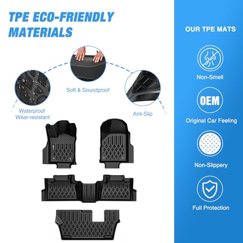 Image of Nilight TPE Floor Mats for Dodge Durango 7 Seats 2nd Row Bench Seat