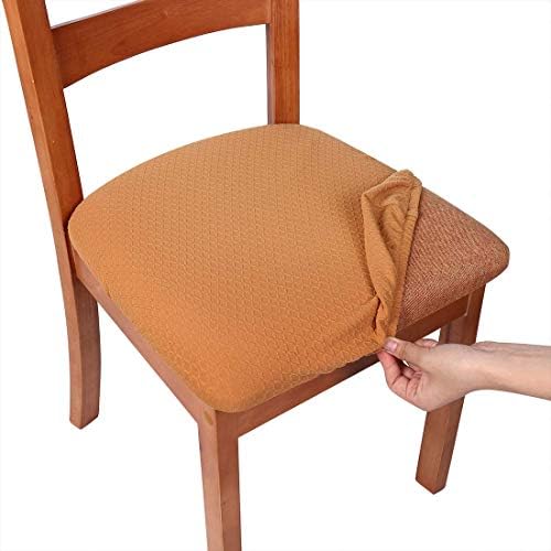 smiry Stretch Chair Seat Covers for Dining Room, Beige 4PC Jacquard Dining Chair Seat Cushion Protectors Chair Slipcovers