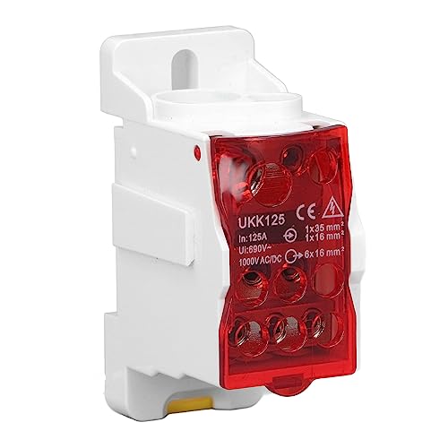 Uadme Morsettiera Distribuzione, UKK-125A C45 Scatola di Distribuzione Terminale, Morsettiera Guida Din, per Quadro Elettrico Scatola di Giunzione, Rosso