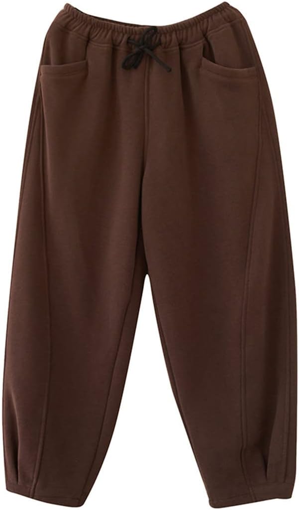 KEHAIOO Winter Warm Fleece Thick Oversize Loose Casual Trouser Women Solid Color Elastic Waist Sweatpants