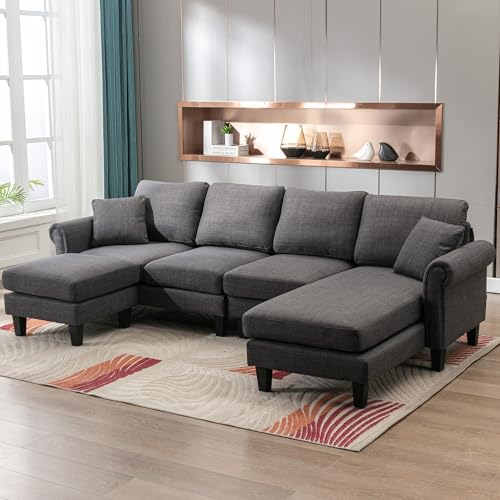 Image of Nathan 6 Seater L Shape Sofa with Centre Table | 6 Seater Sofa Set for Living Room (Nathan Darkgrey, RHS)