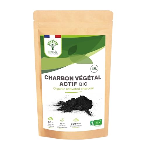 BIOPTIMAL - Charbon Végétal Actif Bio en Poudre - Digestion Santé intestinale - Ingrédient pour Pâtisserie ou Cosmétique - Dents blanches Masque -...