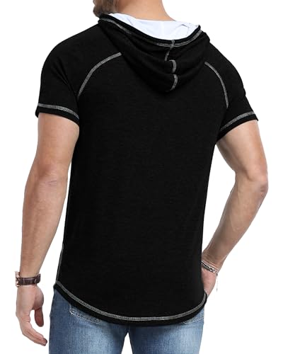 Aiyino Men's Short Sleeve Hoodie Workout Gym Sweatshirt Muscle Fit Fashion Athletic Hoodies Pullover Cotton Hooded T-Shirts4