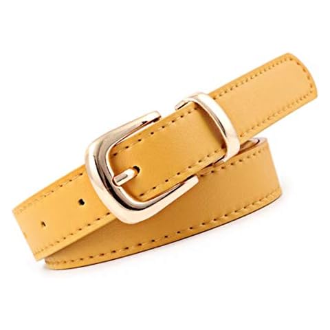 Women Fashion PU Leather Dress & Jeans Waist Belt for Girls and Ladies Gold Color Buckle (Yellow) Cover