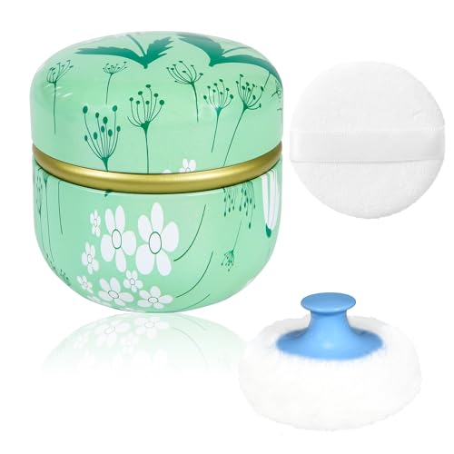 WEMEGA Body Powder Case with Powder Puff Powder Container Tea Box for Baby and Women Powder Puff and Powder Case for Travel (Summer Breeze1)