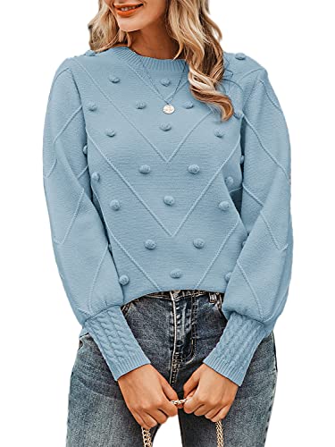 Miessial Women's Fall Crew Neck Pullover Sweater Cute Long Puff S...