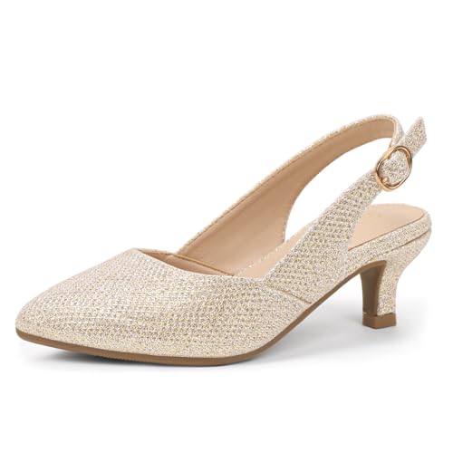 Image of PANDANINJIA Girls Dress Shoes Kitten Heels Sandals Closed Pointed Toe Slingback Flower Girl Little Big Kid Wedding Party School Pumps Shoes