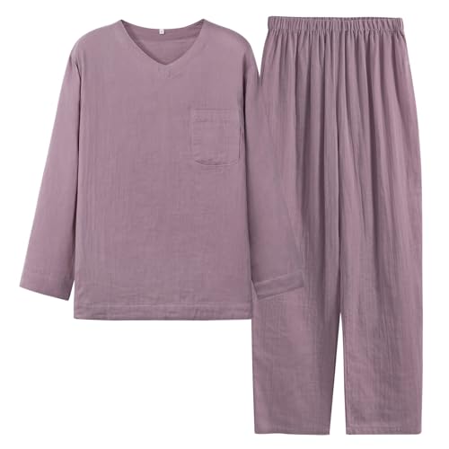 [Bellislove] パジャマ レディース 綿100％ ルームウェア ダブルガーゼ 長袖 上下セット Vネック おしゃれ 肌に優しい 部屋着 吸汗 通気 母の日 プレゼント 春 夏 秋