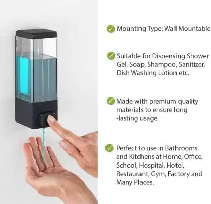 Image of 350ml Wall Mount Transparent Liquid Soap Dispenser Use for Foam, Conditioner, Gel, Lotion, Soap, Liquid, Shampoo Dispenser (Black) (Pack of 1)