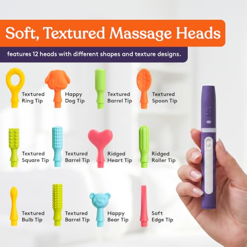Image of Special Supplies Rechargeable Buzz Buddy Oral Motor Stimulation kit with 12 Soft Textured Interchangeable Heads, Calm Sensory Needs, Support Speech, and Stimulate Self Feeding (Purple)