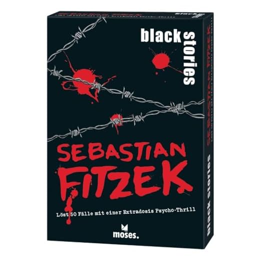 Moses Black Stories Sebastian Fitzek-50 Fälle mit Einer Extradosis Psycho-Thrill Krimi Kartenspiel mit Spielvariante und Punktechips, Rätselspiel für Jugendliche und Erwachsene